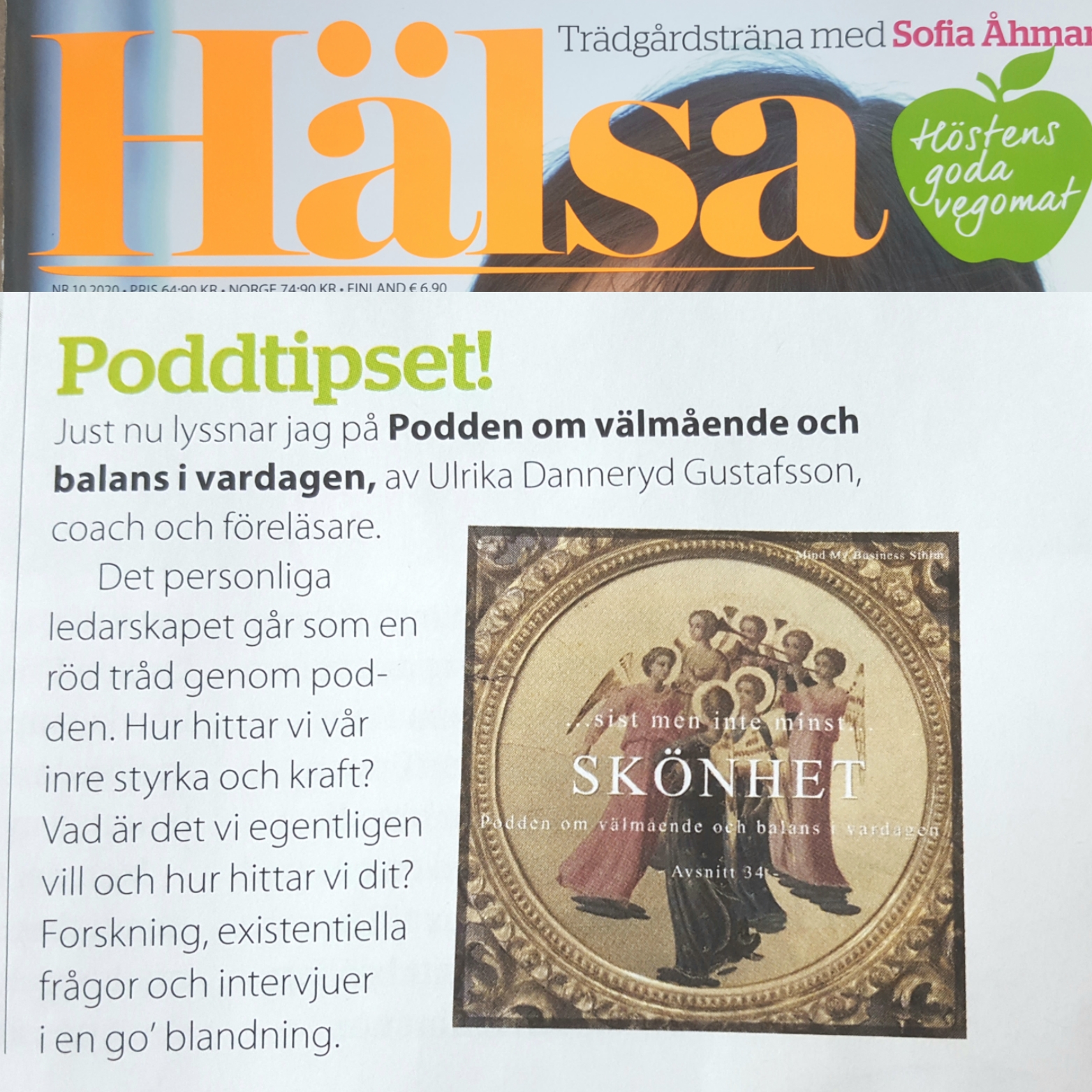 Tidningen Hälsa skriver om Podden om välmående och balans i vardagen